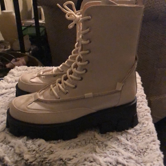 Azalea Wang Bone Vegan Leather Lace Up Rhinestone Combat Boots. Never worn! - Picture 2 of 4